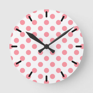 Reloj Redondo Mediano Puntos de polka coral y blanco