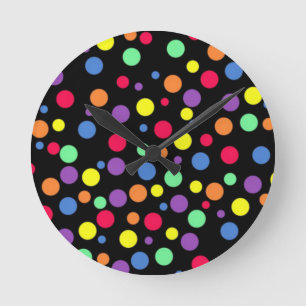 Reloj Redondo Mediano Puntos de polka de colores vivos
