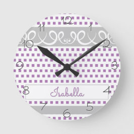 Reloj Redondo Mediano Puntos de Polka Lavender con Nursera Girly Swirls