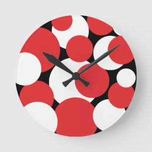 Reloj Redondo Mediano Puntos de polka negros, blancos y rojos
