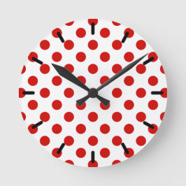 Reloj Redondo Mediano Puntos de polka rojos y blancos