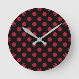 Reloj Redondo Mediano Puntos de polka rojos y negros