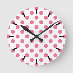 Reloj Redondo Mediano Puntos de polka rosa y blanco