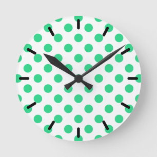 Reloj Redondo Mediano Puntos de polka verdes y blancos