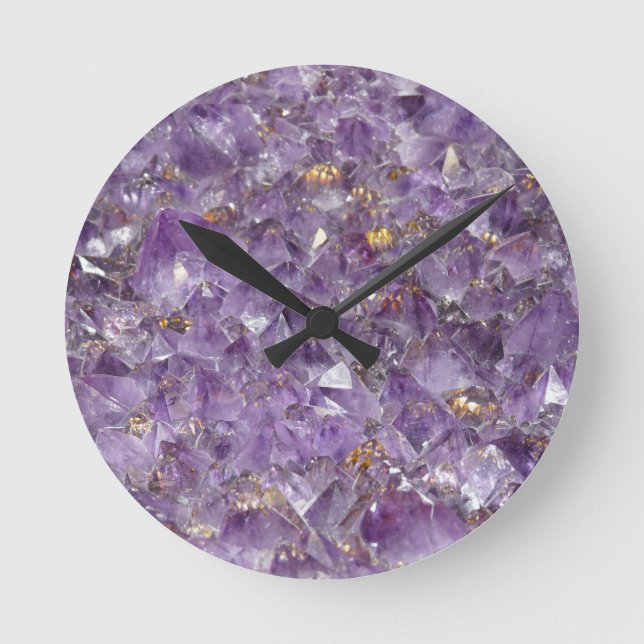 Reloj Redondo Mediano Purple Amethyst Crystal Stone Print (Anverso)