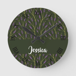 Reloj Redondo Mediano Purple and brown floral branches pattern