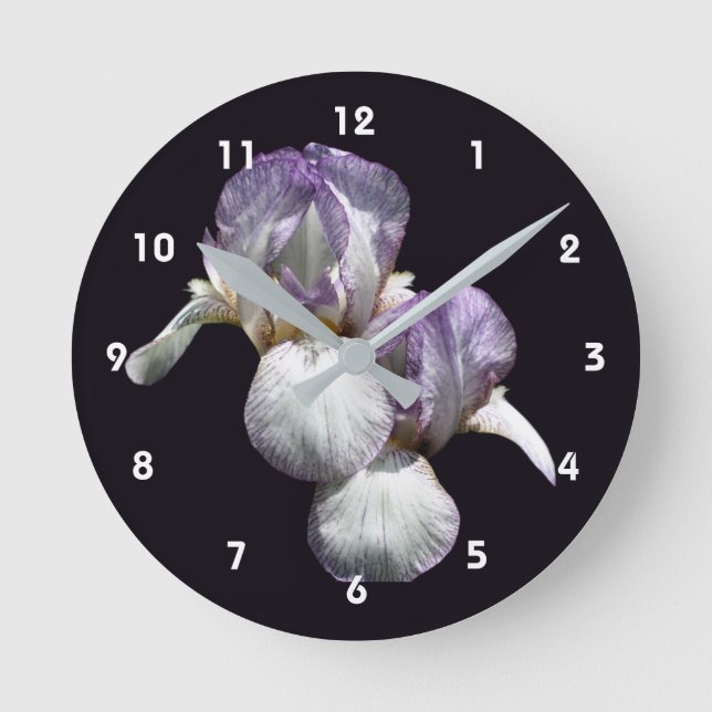 Reloj Redondo Mediano Purple And White Bearded Iris Flowers  (Anverso)