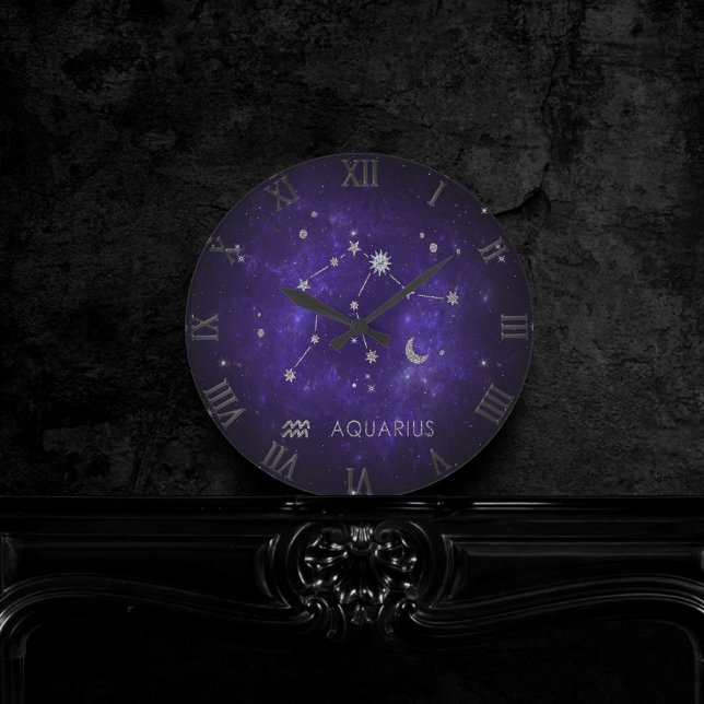 Reloj Redondo Mediano Purple Aquarius Zodiac | Horoscopio astrológico (Subido por el creador)