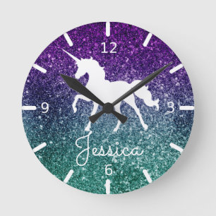 Reloj Redondo Mediano Purple & Blue Speckled Unicorn