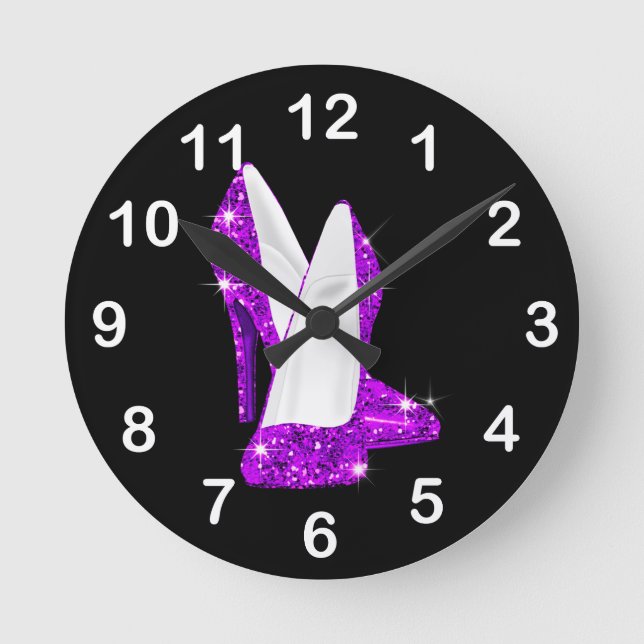 Reloj Redondo Mediano Purple Glitter High Heel Shoes Stilleto (Anverso)