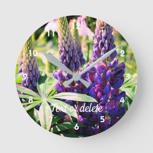 Reloj Redondo Mediano Purple Lupine Flower Trio Personalized (Anverso)
