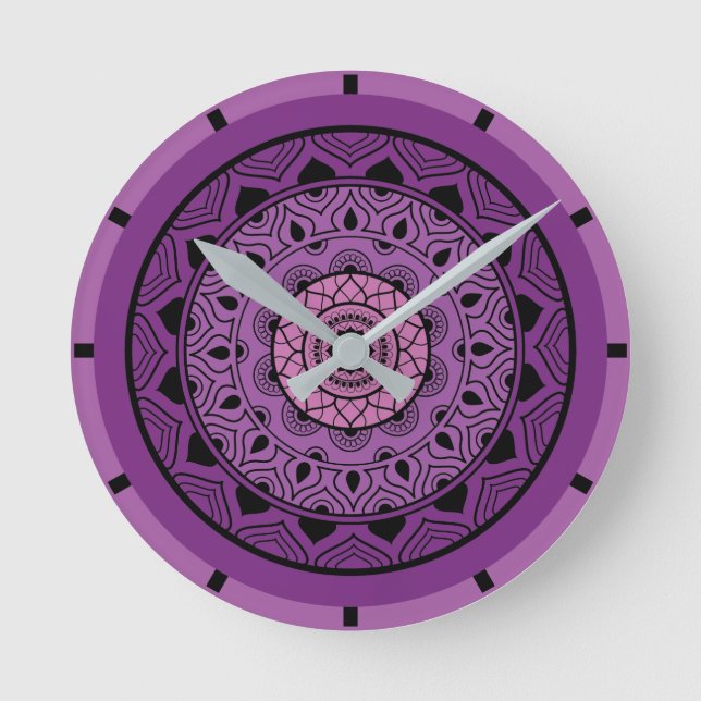 Reloj Redondo Mediano Purple Mandala (Anverso)