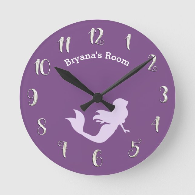 Reloj Redondo Mediano Purple Mermaid Bedroom Nombre personalizado person (Anverso)