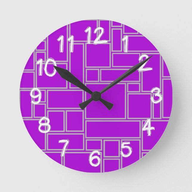 Reloj Redondo Mediano Purple Rectangles  (Anverso)
