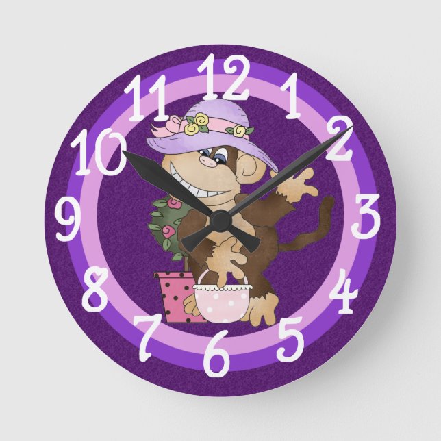 Reloj Redondo Mediano Purple Shopping Monkey design Wall Clock (Anverso)