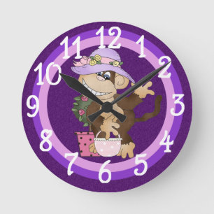 Reloj Redondo Mediano Purple Shopping Monkey design Wall Clock