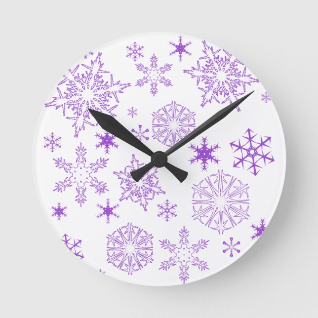 Reloj Redondo Mediano purple snowflakes (Anverso)