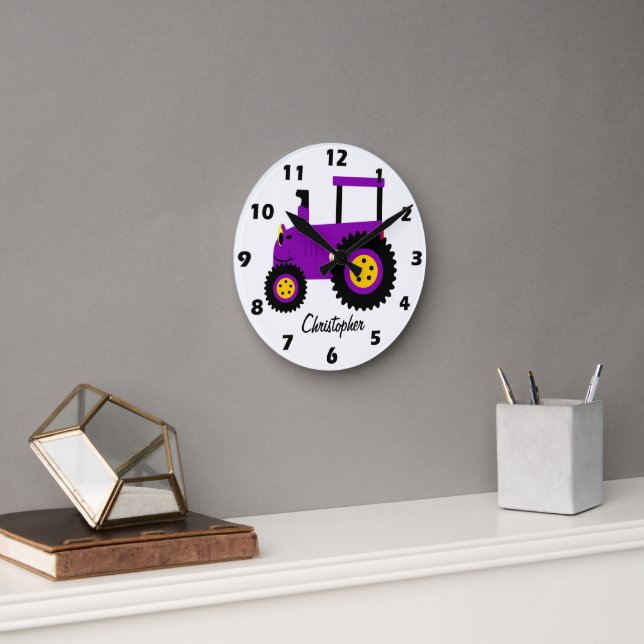 Reloj Redondo Mediano Purple Tractor Design Personalised (Oficina)