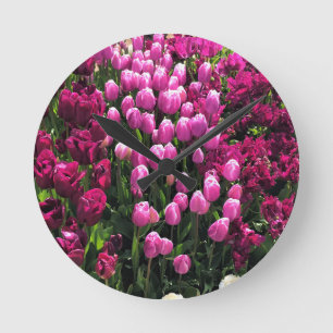 Reloj Redondo Mediano Purple Tulips Garden Bed