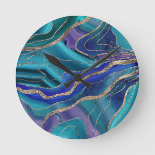 Reloj Redondo Mediano Púrpura Galaxia Azul Verde azulada Nebula Agate P