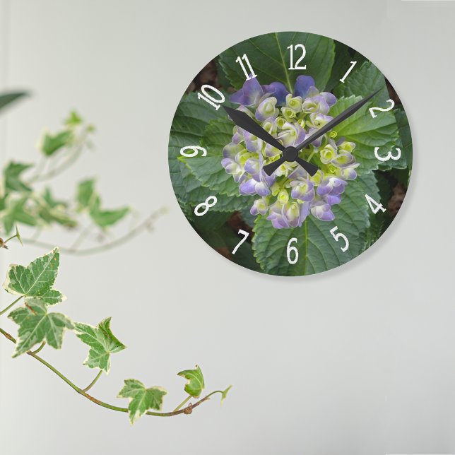 Reloj Redondo Mediano Púrpura Hydrangea Amarillo Verde (Subido por el creador)
