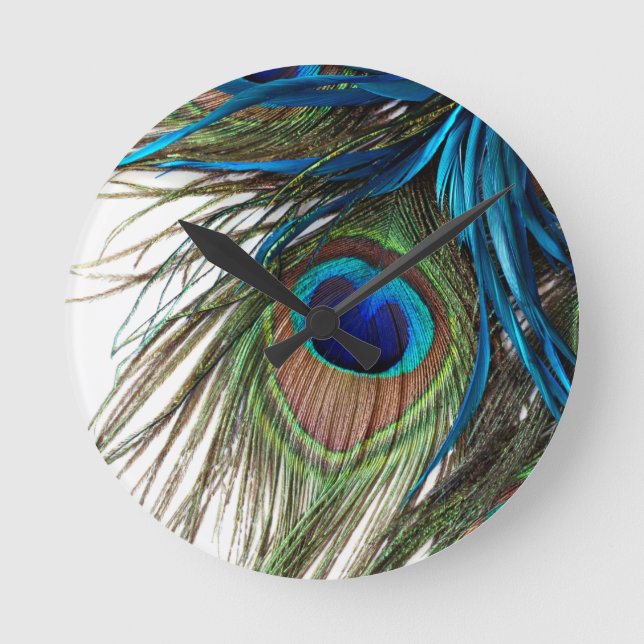 Reloj Redondo Mediano Púrpura Verde Azul Púrpura Exótica Pavo Real (Anverso)