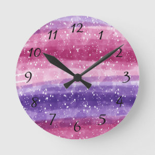 Reloj Redondo Mediano Púrpura y rosa afilados  