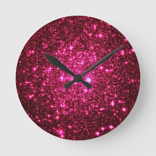 Reloj Redondo Mediano Purpurina Astral Rosa Caliente (Anverso)