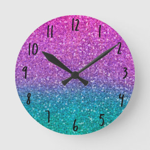 Reloj Redondo Mediano Purpurina Brillante Rosa Turquesa Acuamarina Azul 