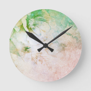Reloj Redondo Mediano *~* Purpurina celeste rosa de color de agua floral