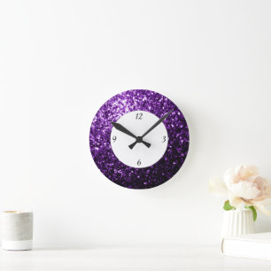 Reloj Redondo Mediano Purpurina de color púrpura oscuro con números