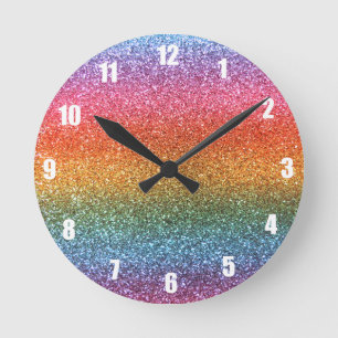 Reloj Redondo Mediano Purpurina del arco iris