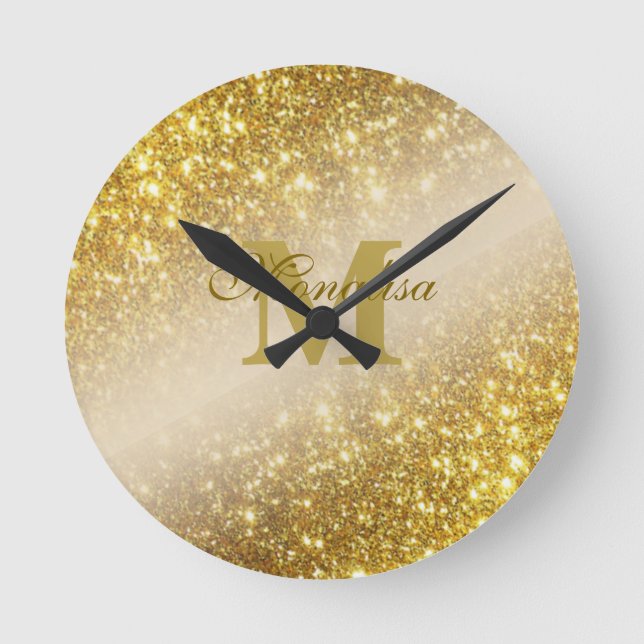 Reloj Redondo Mediano Purpurina dorado personalizado (Anverso)
