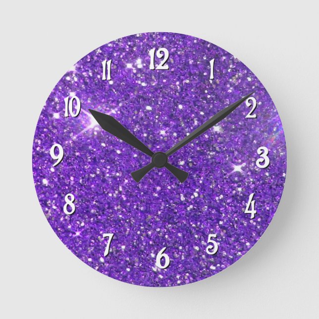 Reloj Redondo Mediano Purpurina Glitz de moda Purple Sparkling (Anverso)