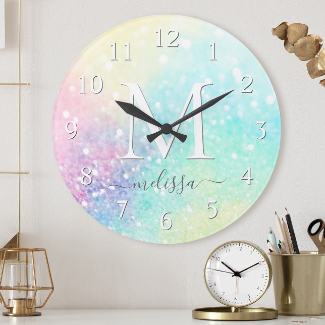 Reloj Redondo Mediano Purpurina holográfico irlandés Girly (Subido por el creador)