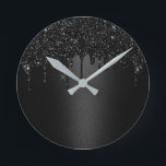 Reloj Redondo Mediano Purpurina negro moderno gotea elegante oscuro<br><div class="desc">El Purpurina Negro Moderno Gira Elegantes Relojes Oscuros.</div>