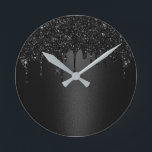 Reloj Redondo Mediano Purpurina negro moderno gotea elegante oscuro<br><div class="desc">El Purpurina Negro Moderno Gira Elegantes Relojes Oscuros.</div>