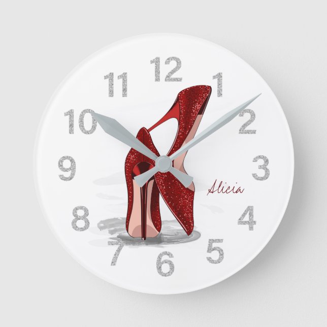 Reloj Redondo Mediano purpurina rojo blanco tacones altos zapatos mujere (Anverso)