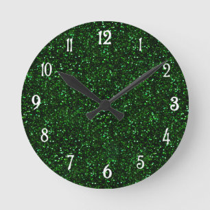 Reloj Redondo Mediano Purpurina verde esmeralda oscuro