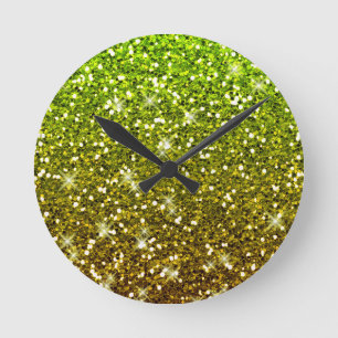 Reloj Redondo Mediano Purpurinas de oro verde brillante