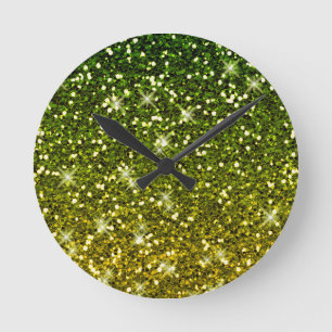 Reloj Redondo Mediano Purpurinas del Oro Verde Oscuro