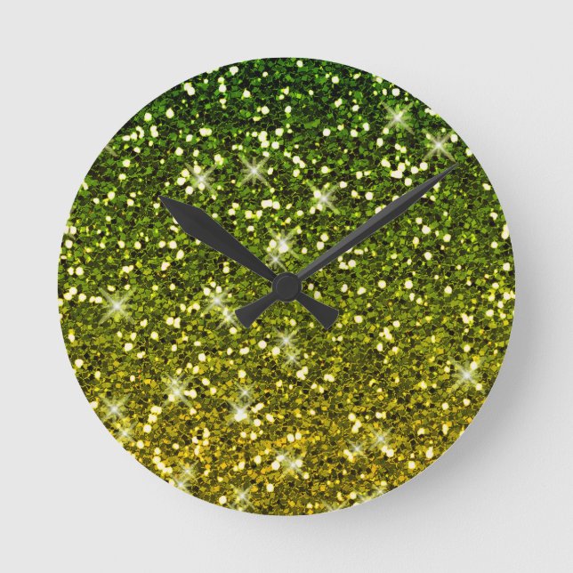 Reloj Redondo Mediano Purpurinas del Oro Verde Oscuro (Anverso)