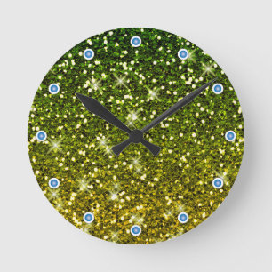 Reloj Redondo Mediano Purpurinas del Oro Verde Oscuro