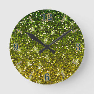 Reloj Redondo Mediano Purpurinas del Oro Verde Oscuro