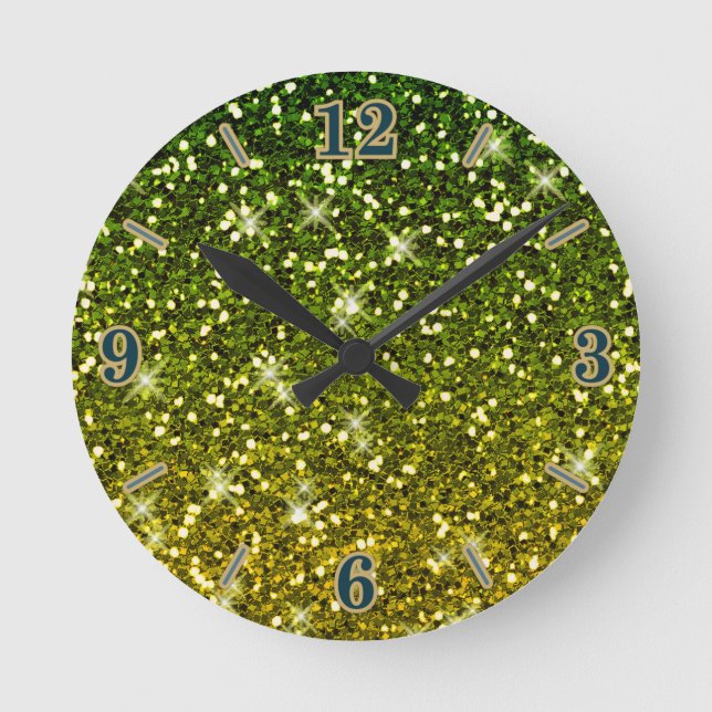 Reloj Redondo Mediano Purpurinas del Oro Verde Oscuro (Anverso)