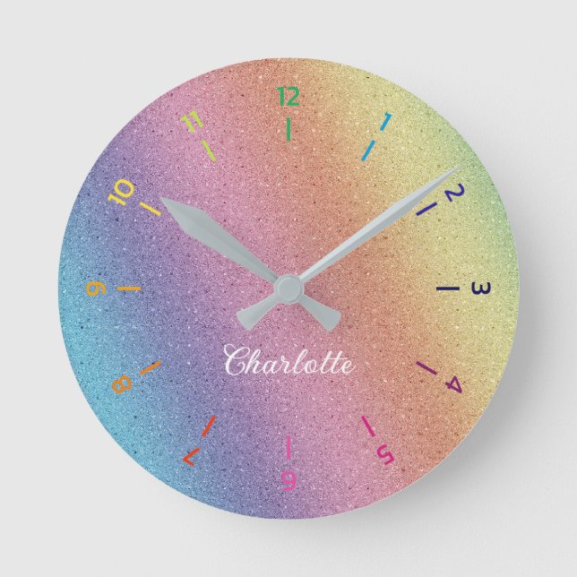 Reloj Redondo Mediano Purpurinas irlandeses arcoiris hijos personalizado (Anverso)