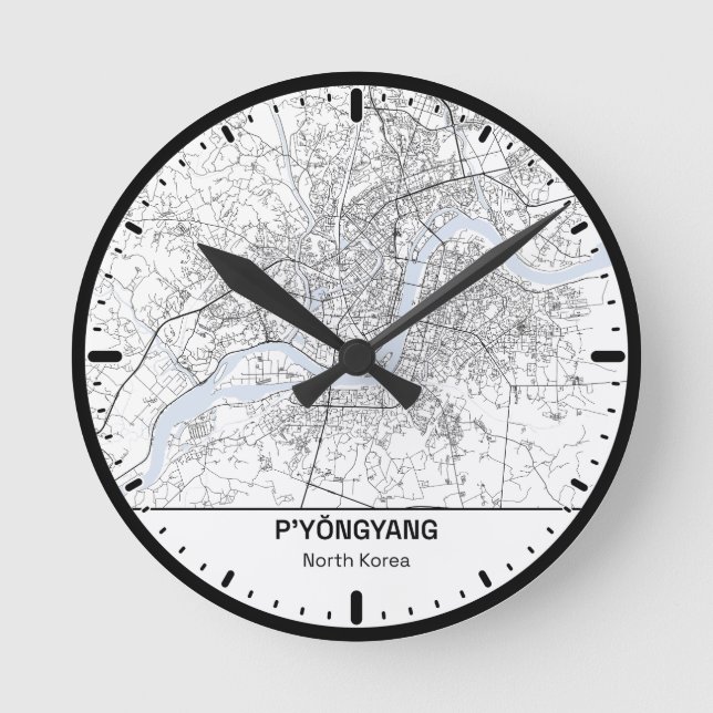 Reloj Redondo Mediano Pyongyang Clock City Line Art (Anverso)
