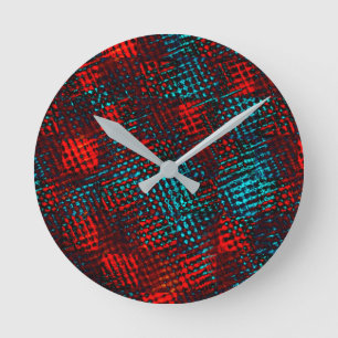Reloj Redondo Mediano Quadriculados riscados em vermelho e azul claro.