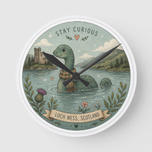 Reloj Redondo Mediano Quédate Curioso Acogedor Críptido Nessie Monstruo