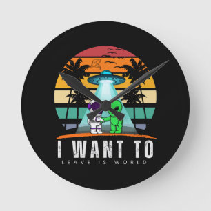 Reloj Redondo Mediano Quiero dejar este mundo Atardecer Vintage Alien